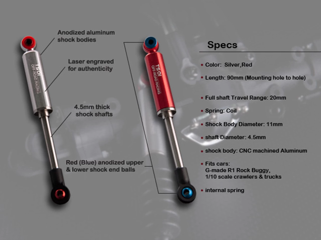 Gmade GM20801 TS01 Scale Shock Red 90mm 4pcs 1/10 Buggy, Crawlers & Trucks 8 Gmade GM20801 TS01 Scale Shock Red 90mm 4pcs 1/10 Buggy, Crawlers & Trucks - Image 6