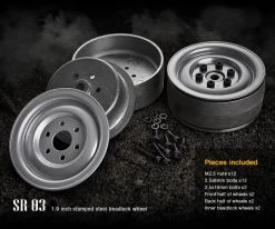 Gmade GM70182 1.9 " SR03 Beadlocks Wheels (Semigloss Silver) 2pcs For 1.9inch Size Tires
