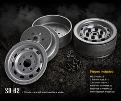Gmade GM70172 1.9 " SR02 Beadlocks Wheels (Semigloss Silver In Color) 2pcs For 1.9inch Size Tires