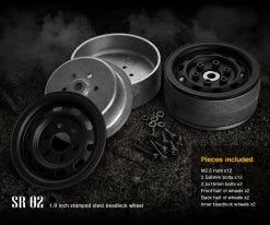 Gmade GM70174 1.9 " SR02 Beadlocks Wheels (Matt Black) 2pcs For 1.9inch Size Tires