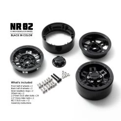 Gmade GM70264 1.9" NR02 12mm Hex Black Beadlock Wheels (2) For 1.9" Tires -Remote controlled off-road vehicle store 639332 00691.1654435883